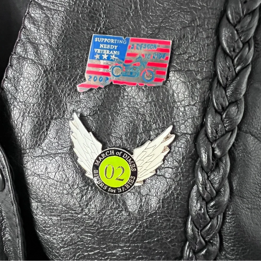 Biker Leather Vest Braid Pins Button Womens Size Medium